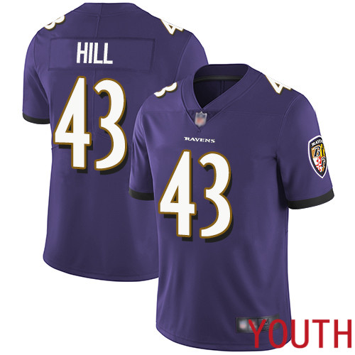 Baltimore Ravens Limited Purple Youth Justice Hill Home Jersey NFL Football #43 Vapor Untouchable